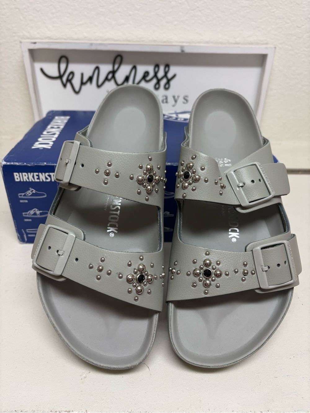 Birkenstock Arizona Studded Double-Strap Sandal - Light Gray